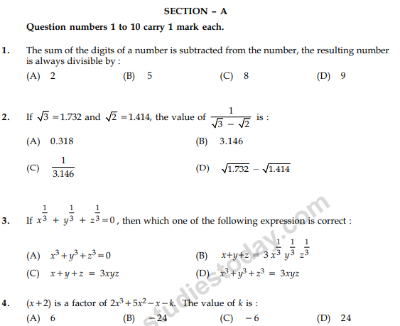 Cbse Class 9 Mathematics Sample Paper Set 42